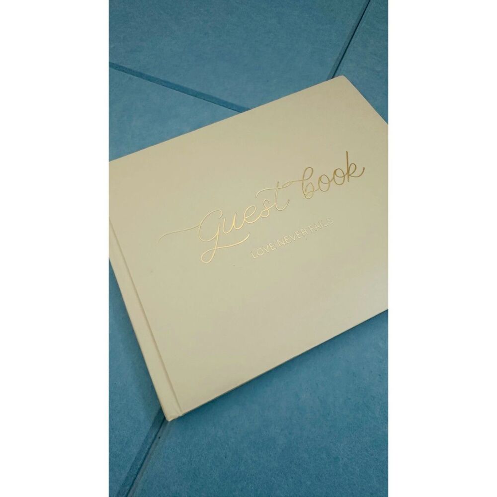 Guestbook Cream Canvas Linen Embossed Hard Cover Guest Book Wedding, Birthday